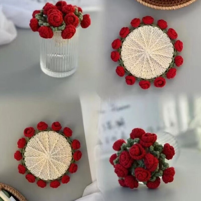 Rose Bouquet Crochet Coaster Kits DIY Coaster Crochet Starter Kits for Crafting