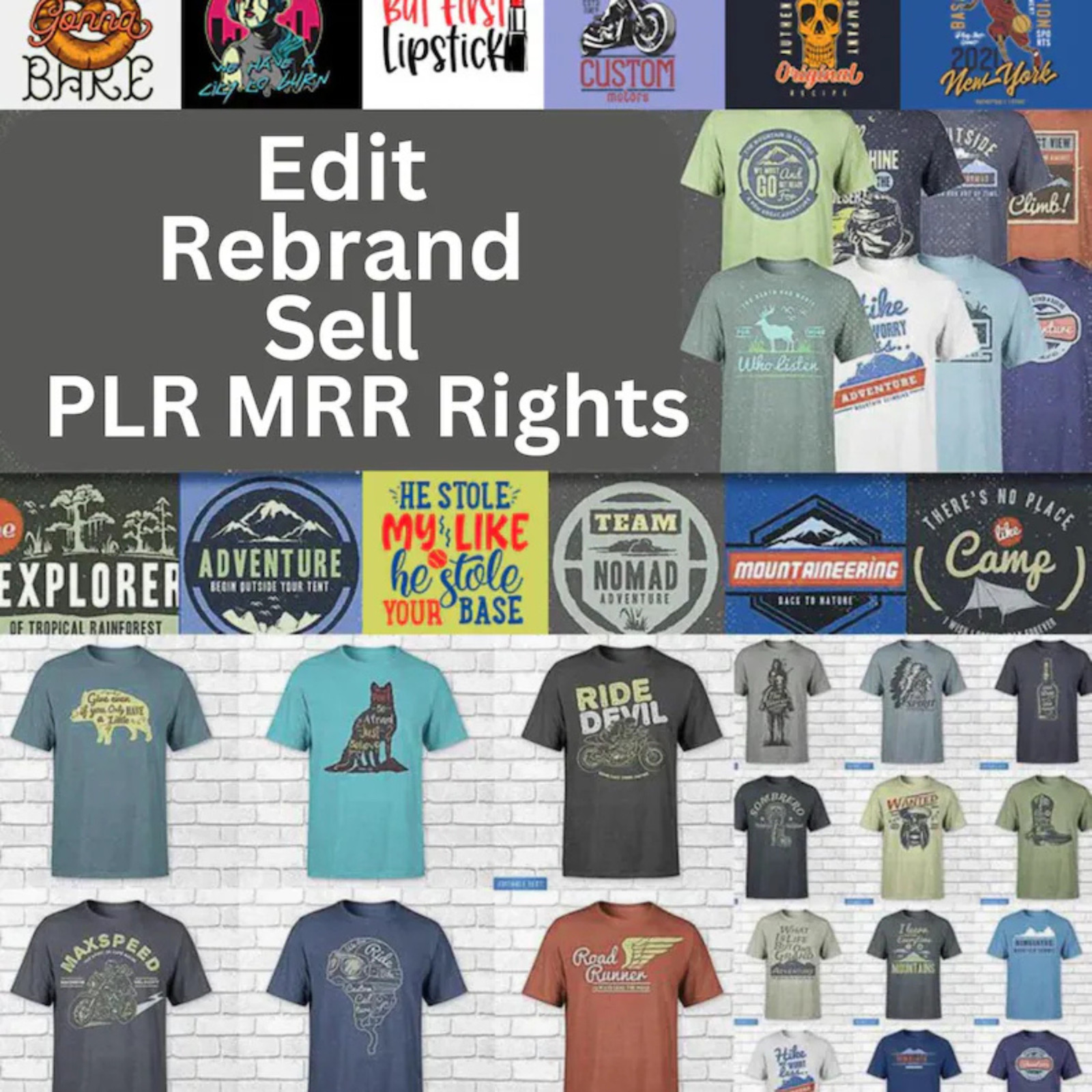 PLR MRR 1 Million Editable T-Shirt Designs Bundle | Eps, Ai, Psd, Svg, Png, Cdr,