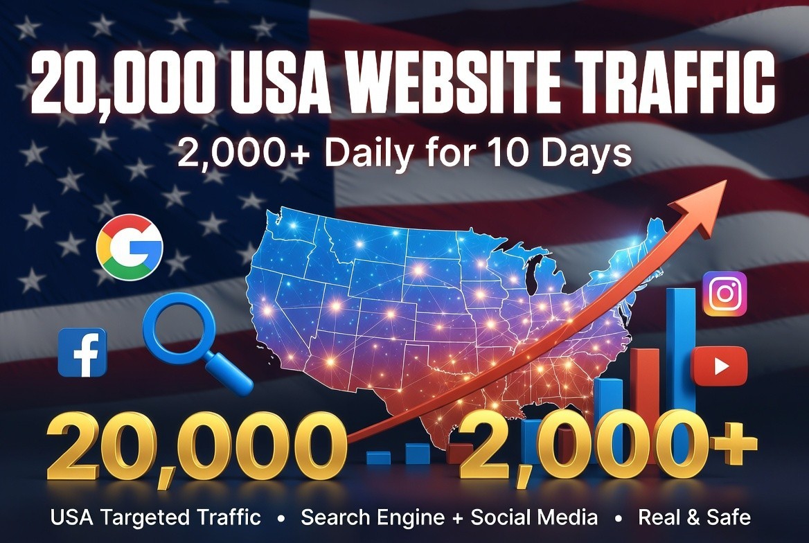 20,000 USA Website Traffic – 2,000 Daily Visitors for 10 Days – Real Traffic