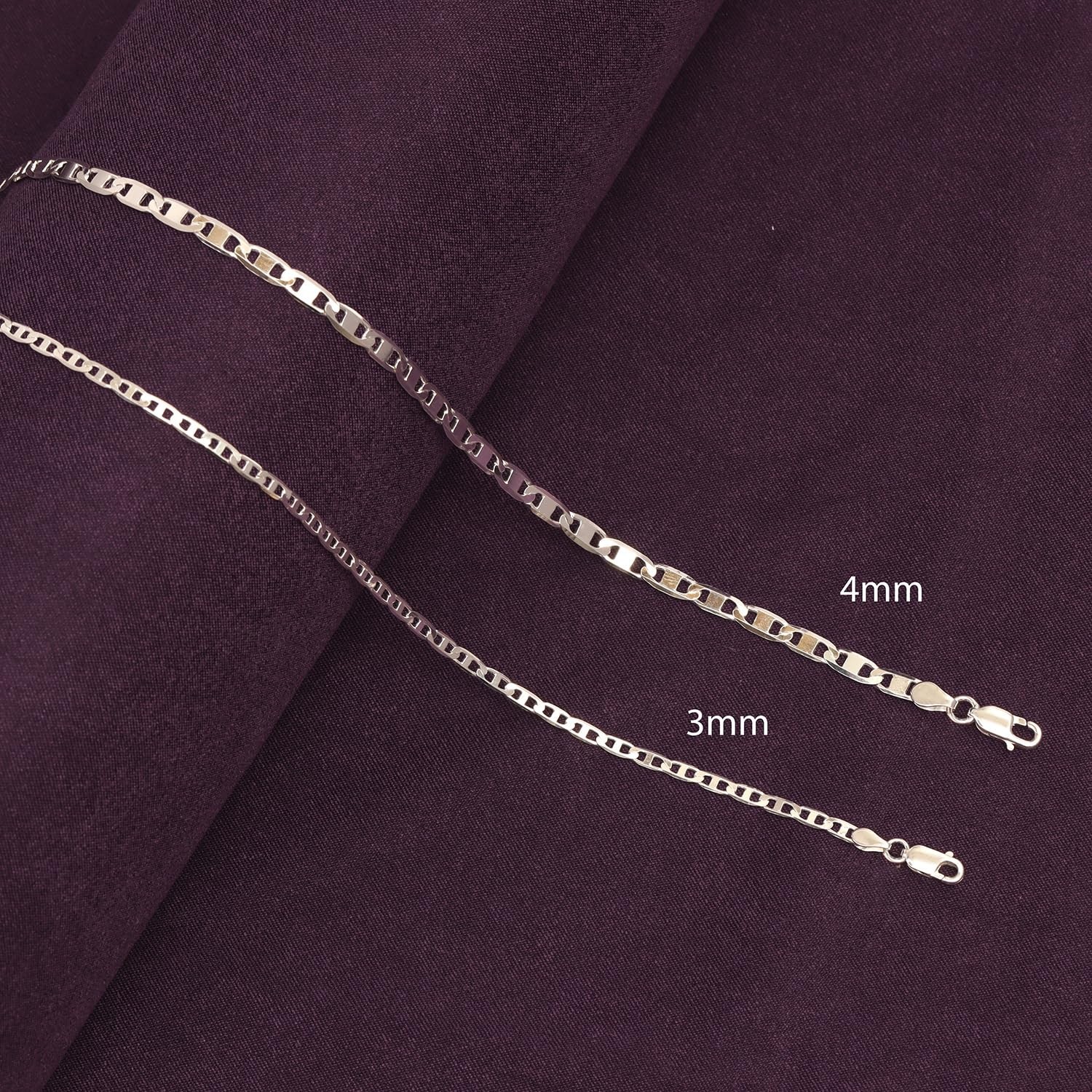 LeCalla Solid 925 Sterling Silver Italian 3 MM, 4 MM Diamond-Cut Solid Flat M…