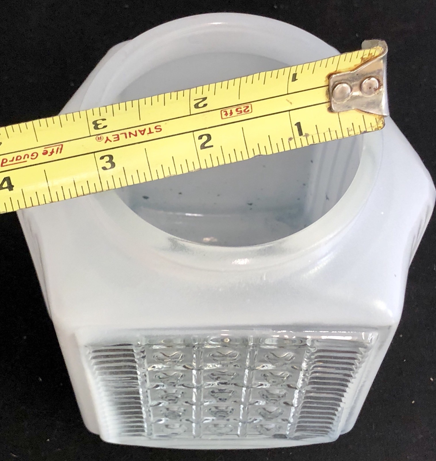 VINTAGE ART DECO MCM 5.5″ WHITE MILK GLASS BEADED LIGHT GLOBE SHADE w/ 3″ FITTER