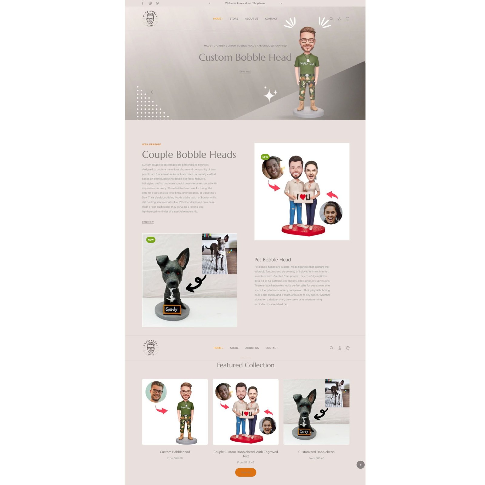 READY-MADE Shopify Store – Custom Bobble Head – Print on demand