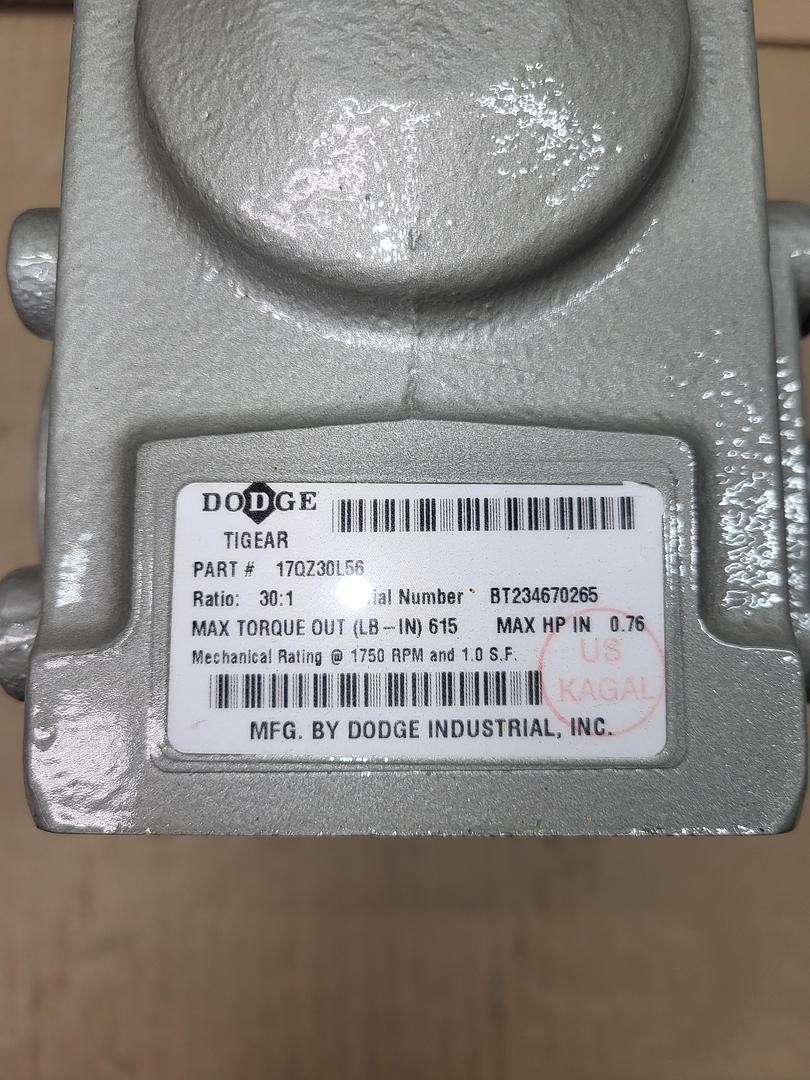 DODGE TIGEAR Right Angle Worm Gear Reducer 17QZ30L56 Ratio 30:1 *NEW – NO BOX**