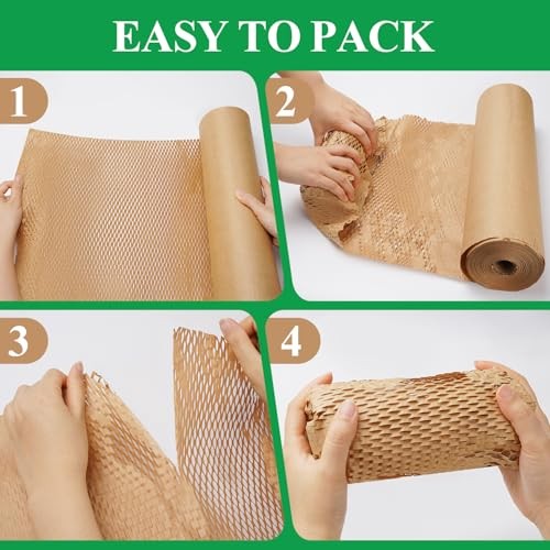Honeycomb Packing Paper Wrap 12″x60′ Eco Friendly Cushioning for Moving & Shippi