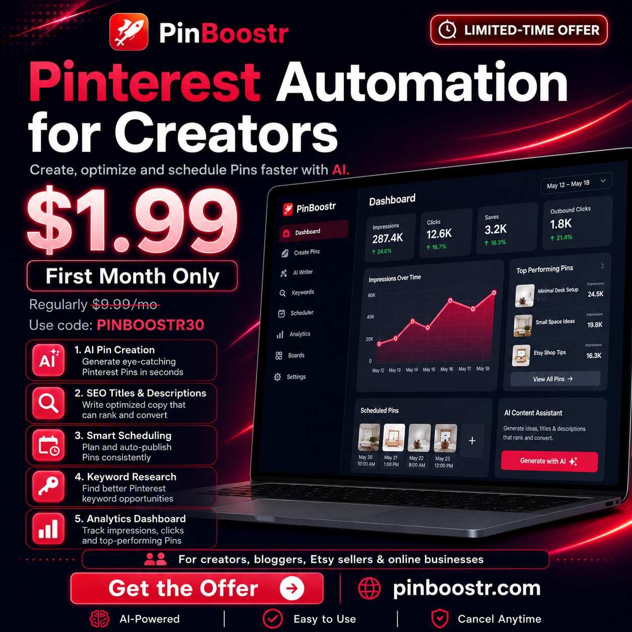 Pinterest Automation Tool – AI Powered – 1 Month Access Pinboostr