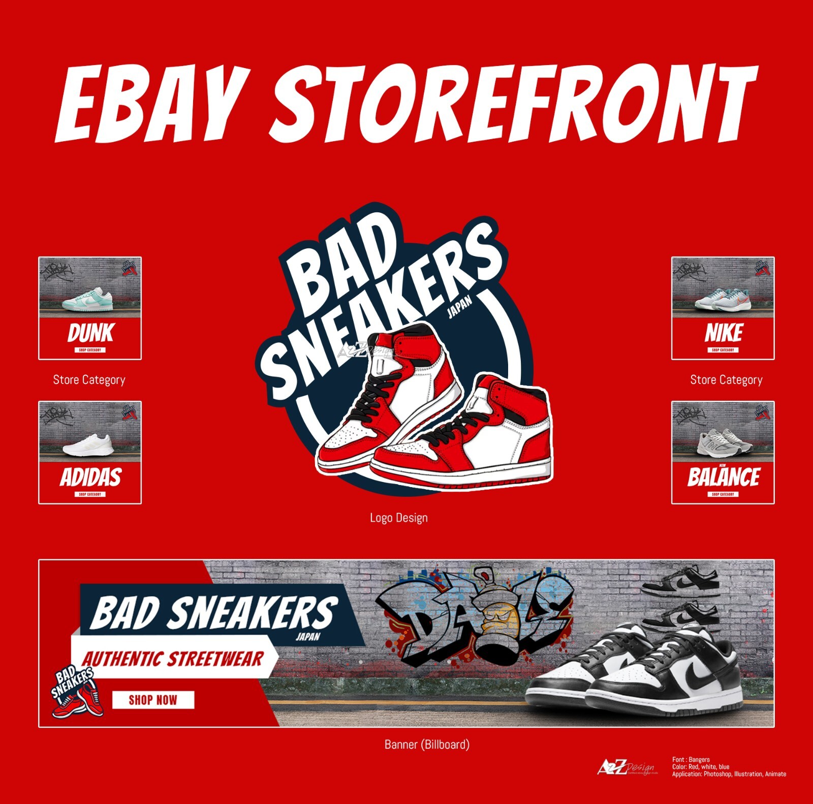 eBay listing template, eBay store template, beautiful red template, logo design