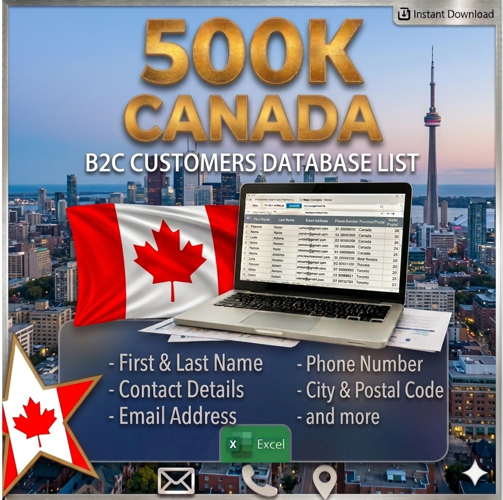 500K CANADA Customers Email Database –B2C Contact leads list (Digital Download)