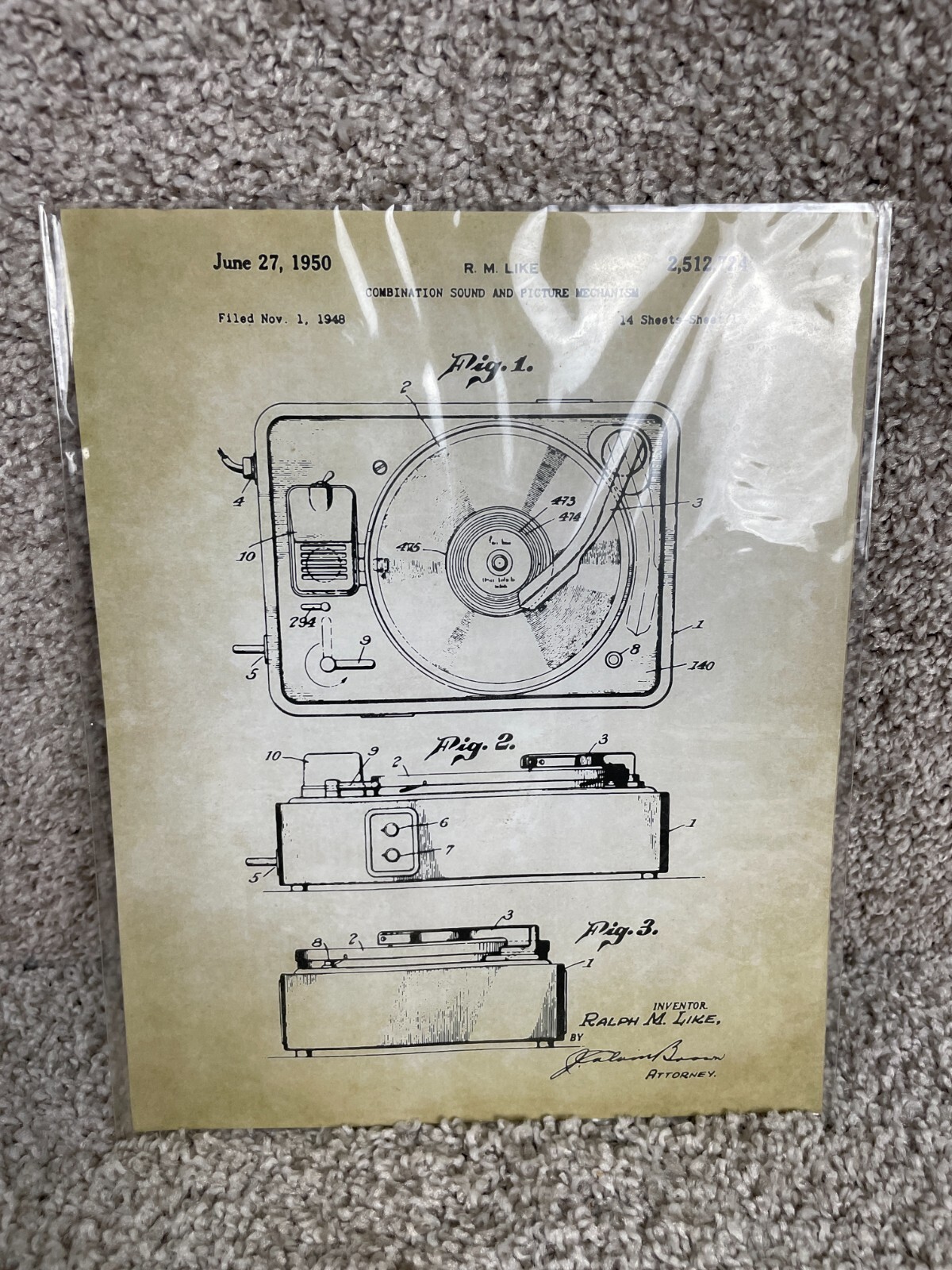 Ralph M Like Combination Sound & Picture Mechanism 14 Sheets Patent Art Prints