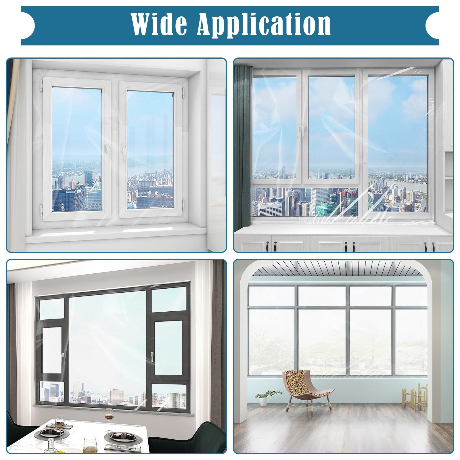 Window Insulation Kit, 63 × 394″ and 87 × 110″Plastic Window Coverings