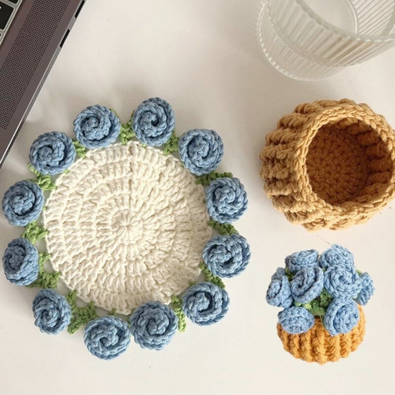 Rose Bouquet Crochet Coaster Kits DIY Coaster Crochet Starter Kits for Crafting
