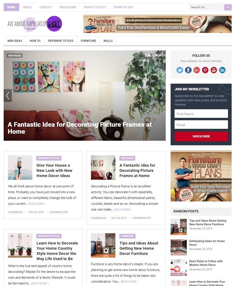 DFY HOME DECOR WORDPRESS THEME+FREE SETUP PRE-DESIGNED BANNERS AND ADS