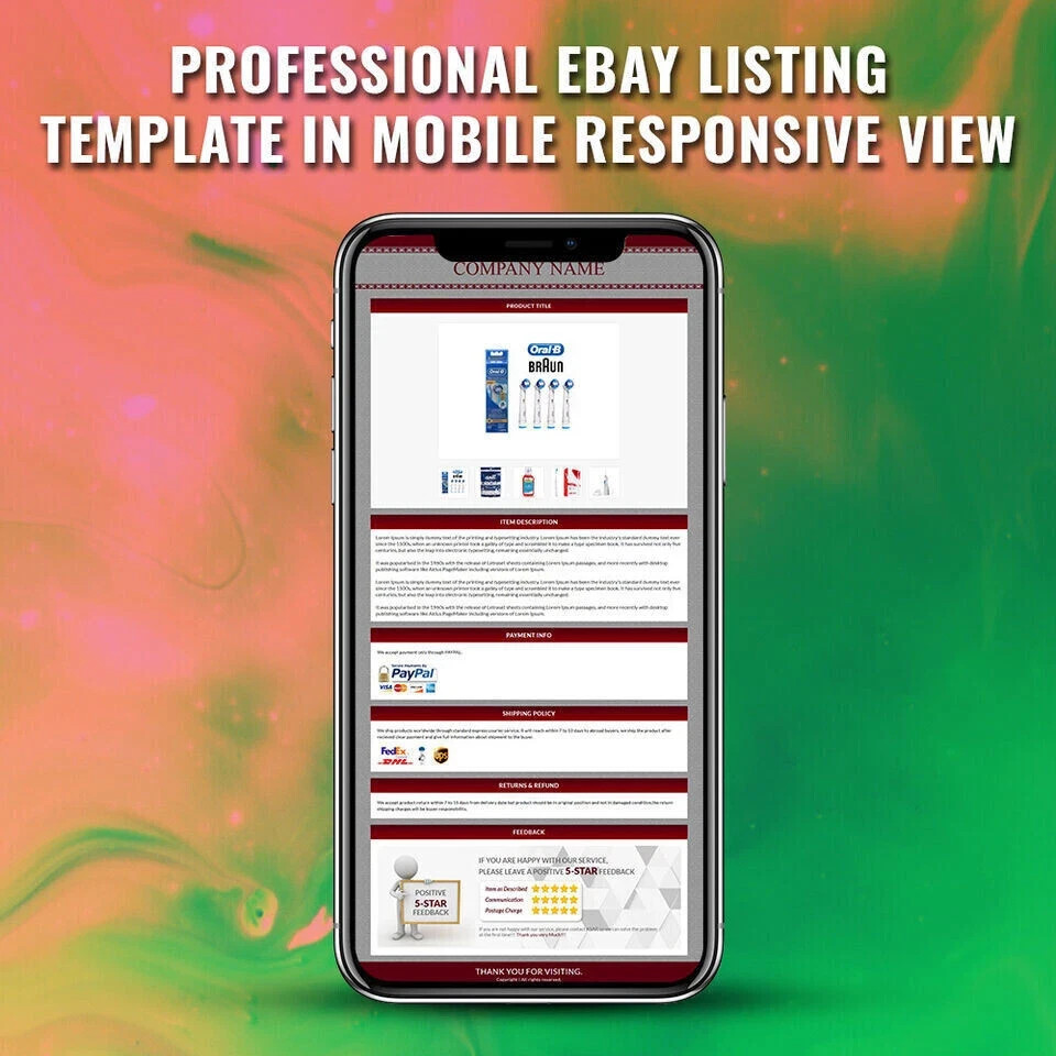 eBay Templates Mobile Responsive eBay Listing Auction Template 2025 Ready