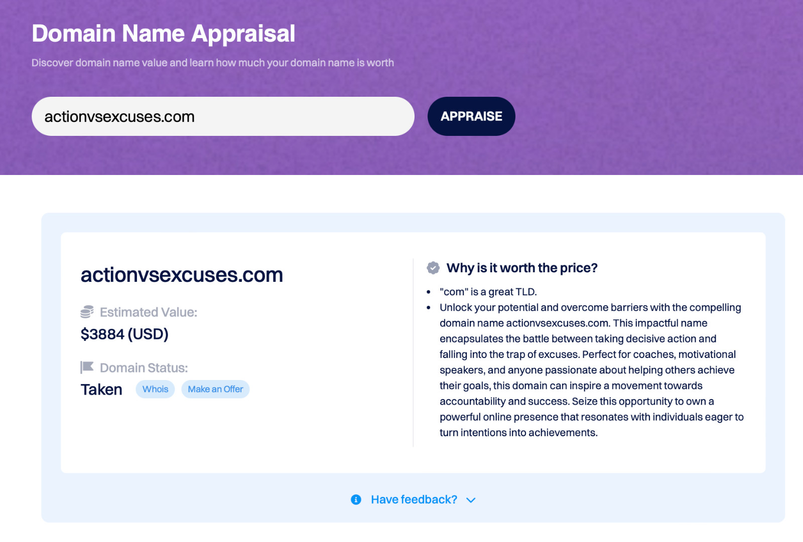 ActionVsExcuses.com Domain Name Premium Business Motivational Coaching Website