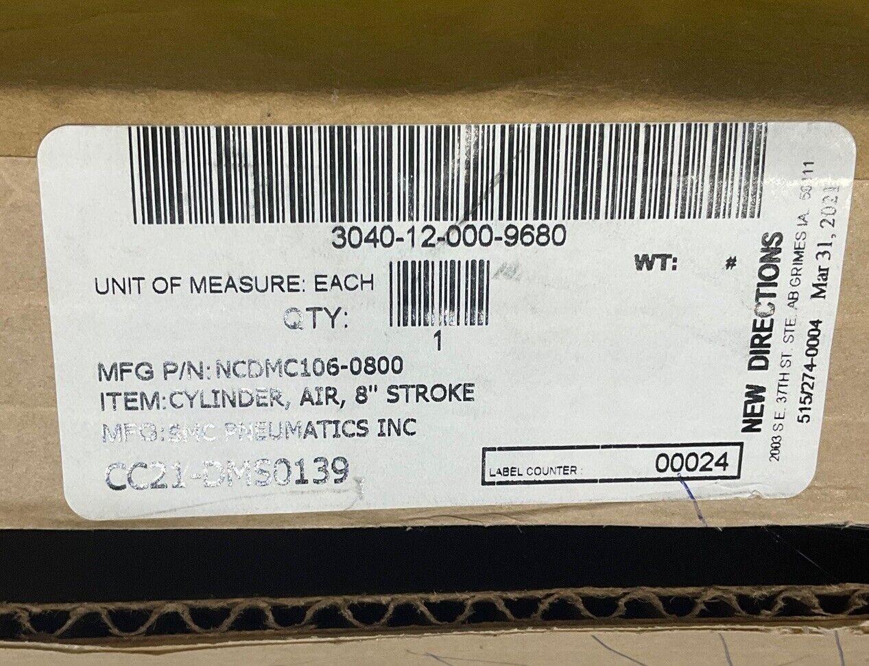 SMC NCDMC106-0800 8” STROKE AIR CYLINDER U3S