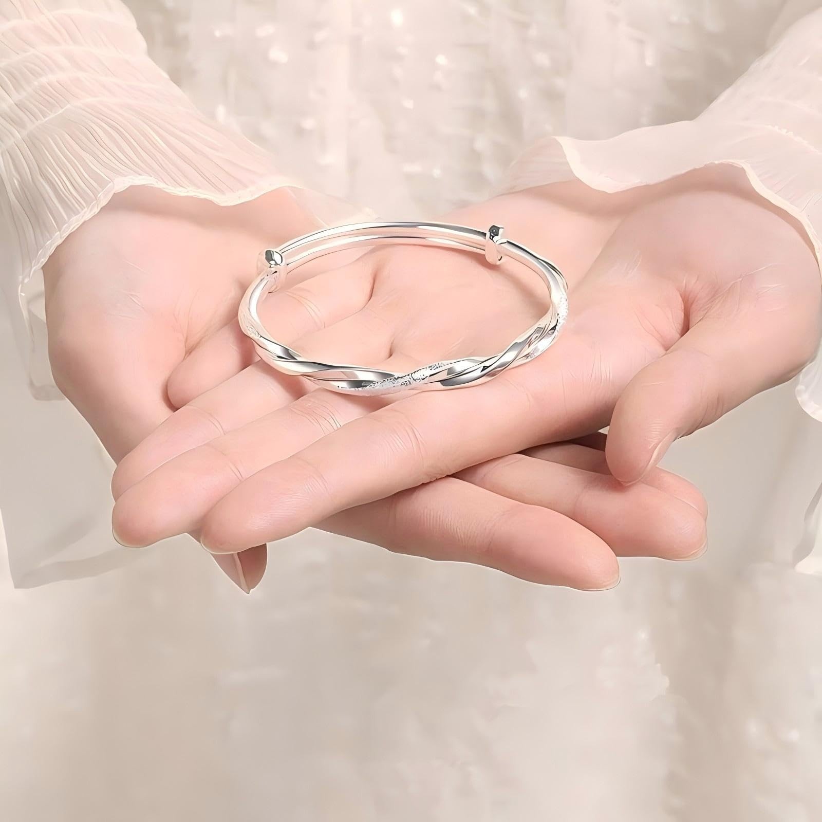 S925 Silver Bangle Bracelet for Women, Elegant Women‘s Sterling Silver Bra
