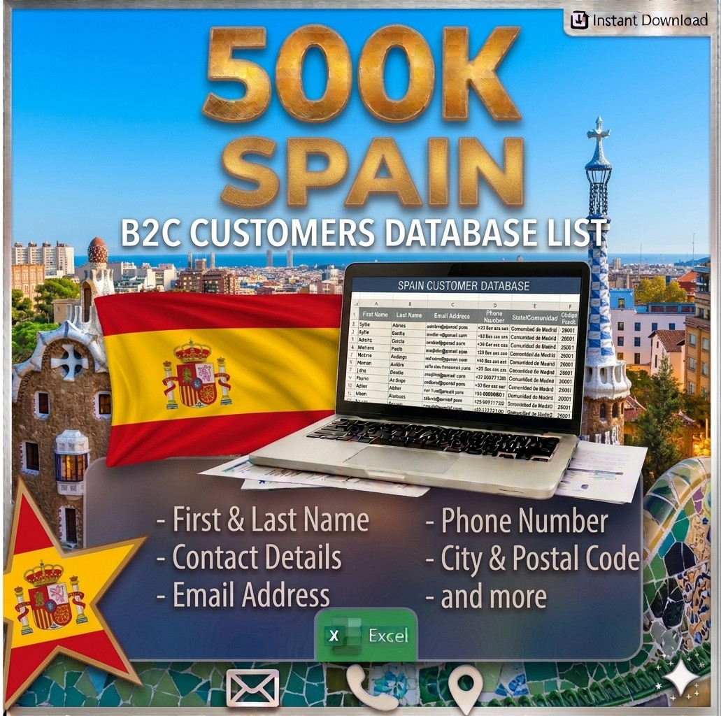 500K SPAIN Customers Email Database – B2C Contact leads list (Excel file)