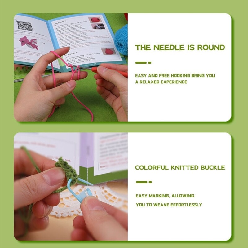 DIY Crochet Kits with Yarn, Crochet Hook, Needle, Knitting Marker, Plastic Eyes