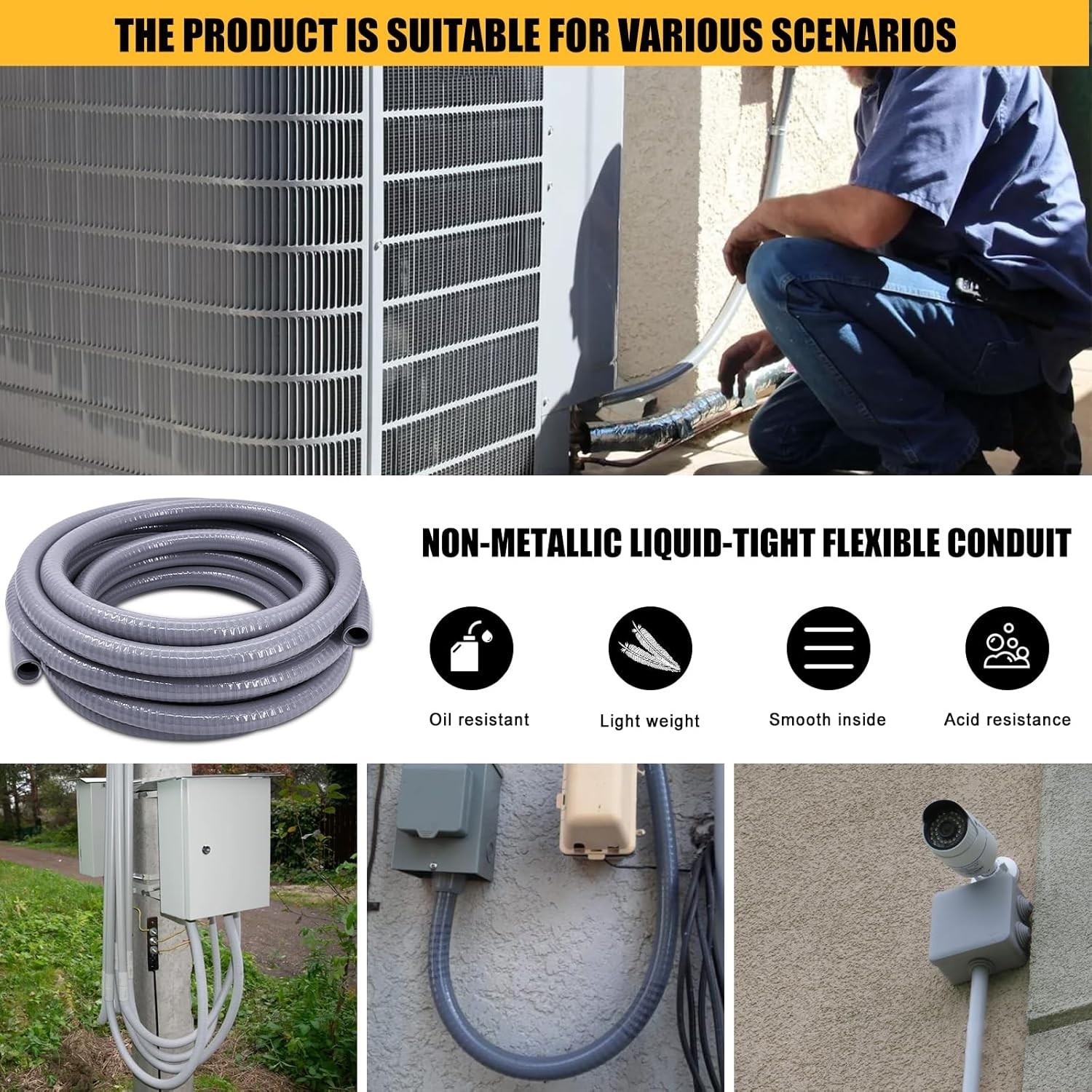 1.5″ x 25ft Liquid-Tight Conduit Kit – Flexible Non-Metallic Hose