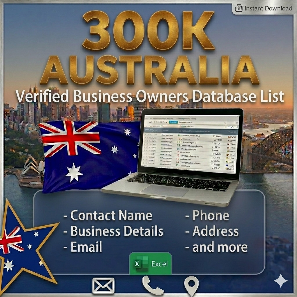 300K AUSTRALIA Business Email DATABASE– B2B Contacts Leads – Instant Download