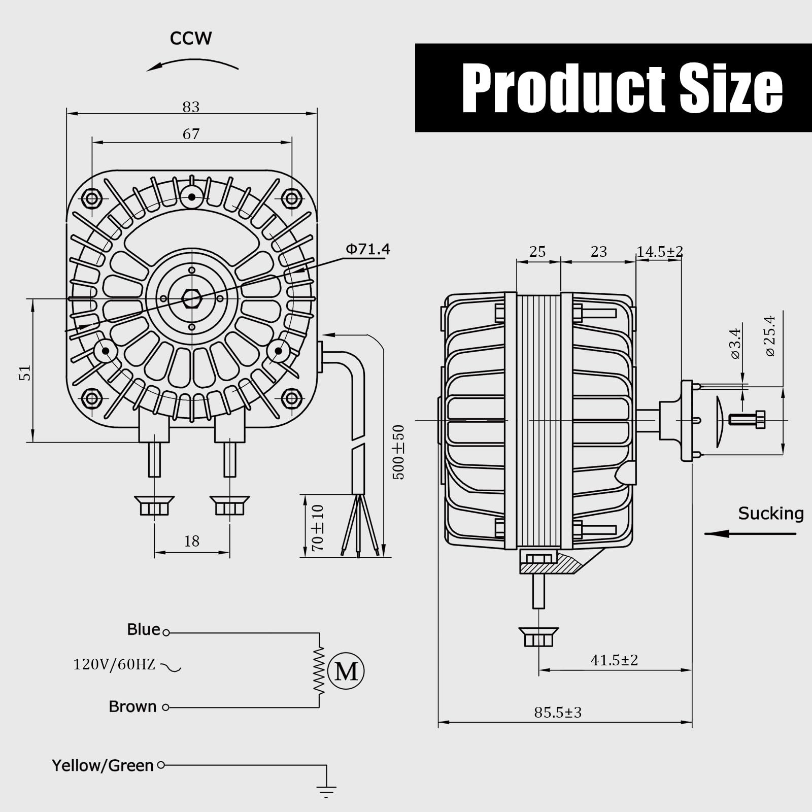 YZF18-25 Fan AC Motor(Copper Wire) 120V 60HZ 18W 1.01A,YZF18-25 Shaded Pole M…