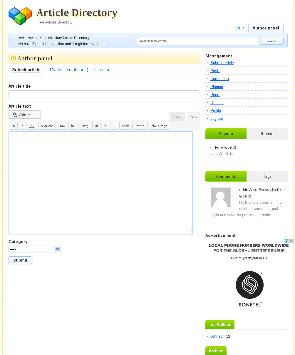 Article Directory Website + Free Hosting