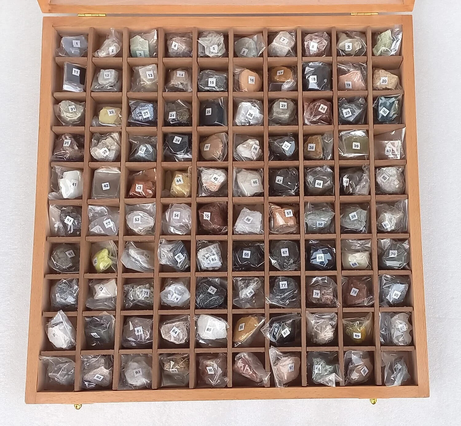 100 Rocks & Minerals Collection in Wooden Box with free expedite shipping
