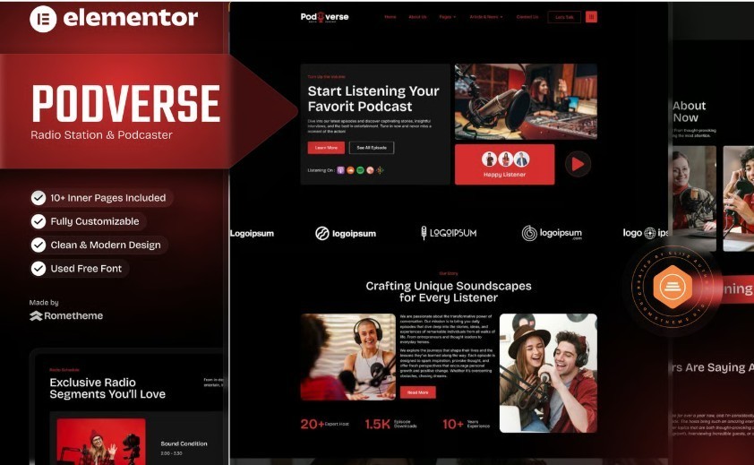 Radio Station and Podcaster Website with 1 free month streaming hosting included