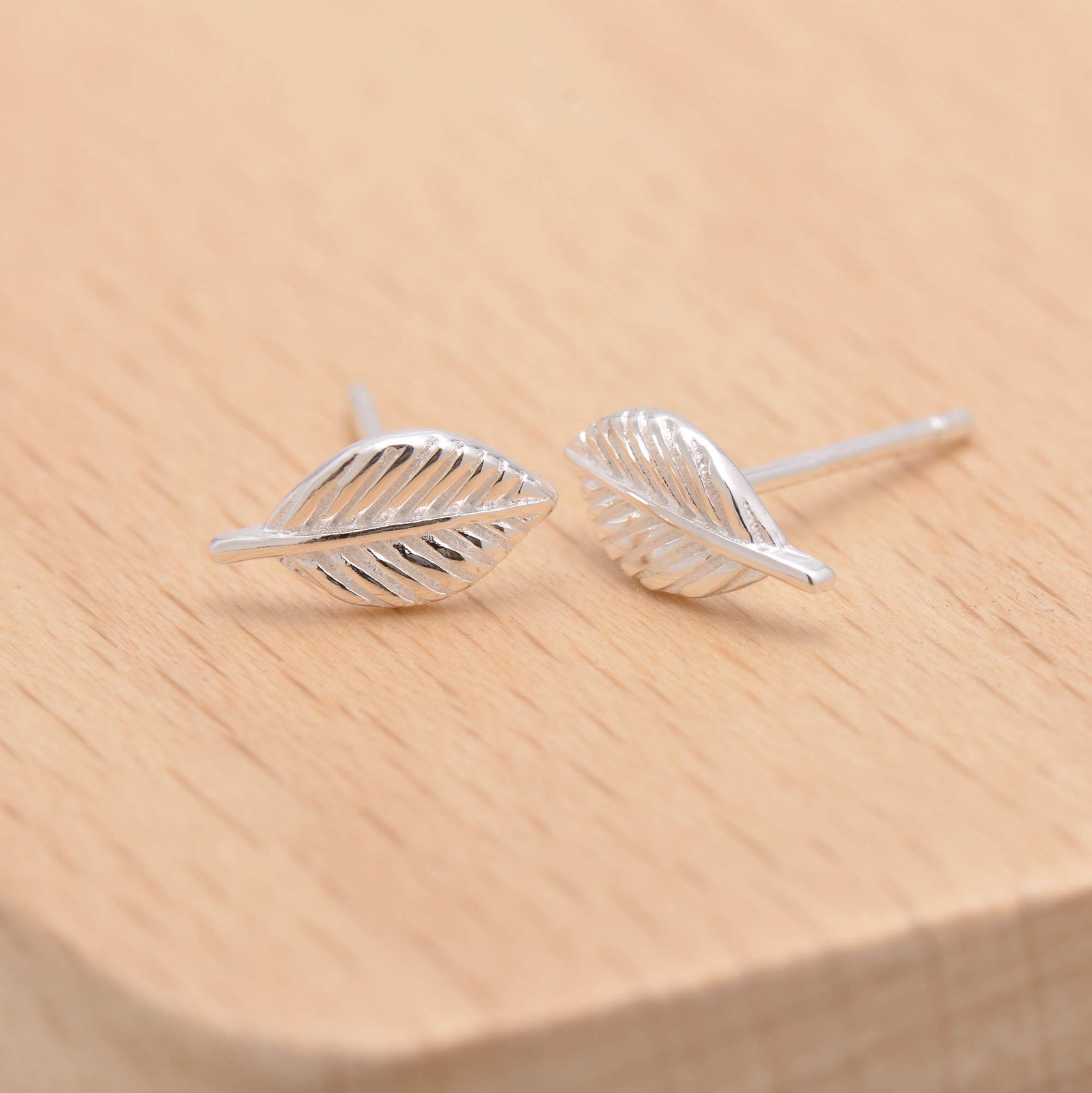 925 Sterling Silver Small Leaf Earrings Studs for Women White Gold