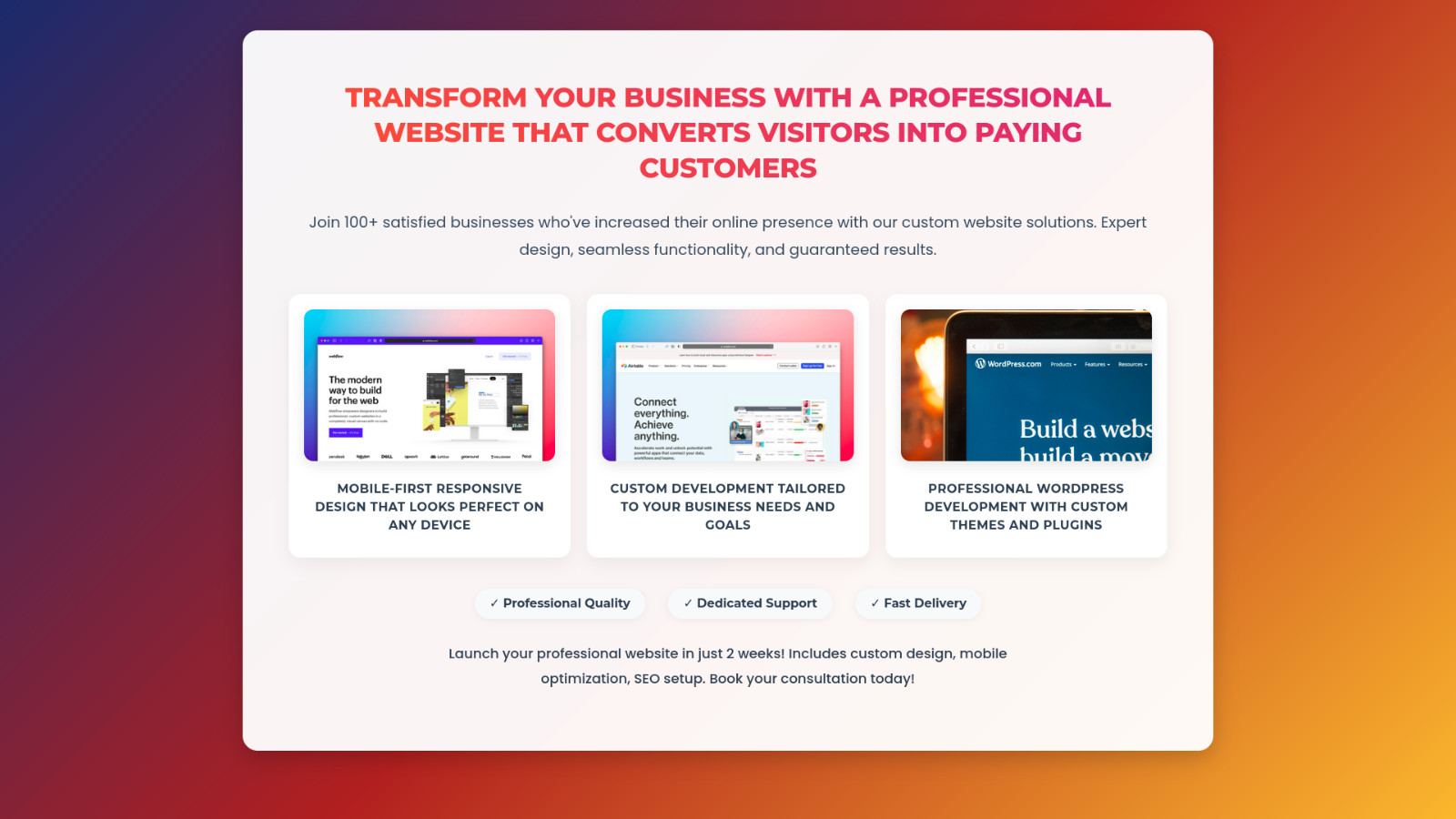 Professional Web Design – Built for Your Success Custom Websites for Businesses