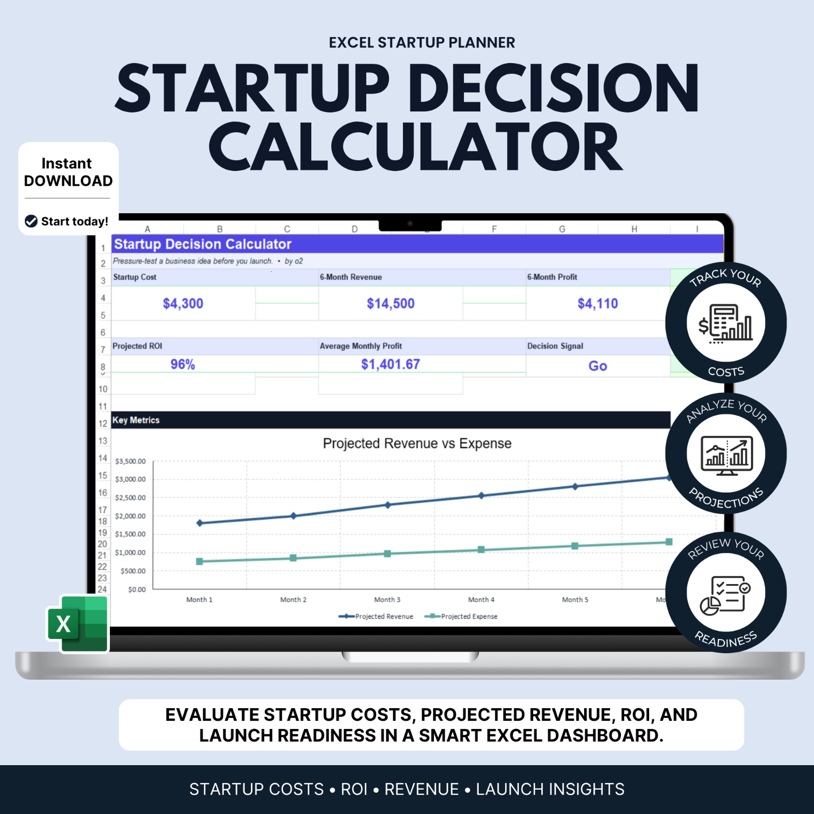 Startup Calculator Spreadsheet | Business ROI Calculator, Profit Projection, Bus