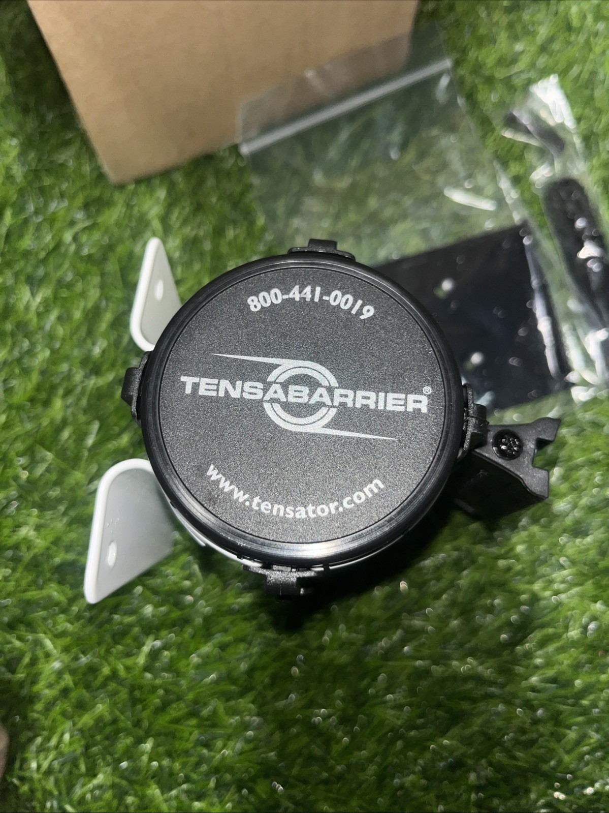 Tensabarrier Retractable Belt Barrier Fluorescent Green Belt, White Wall Mount.