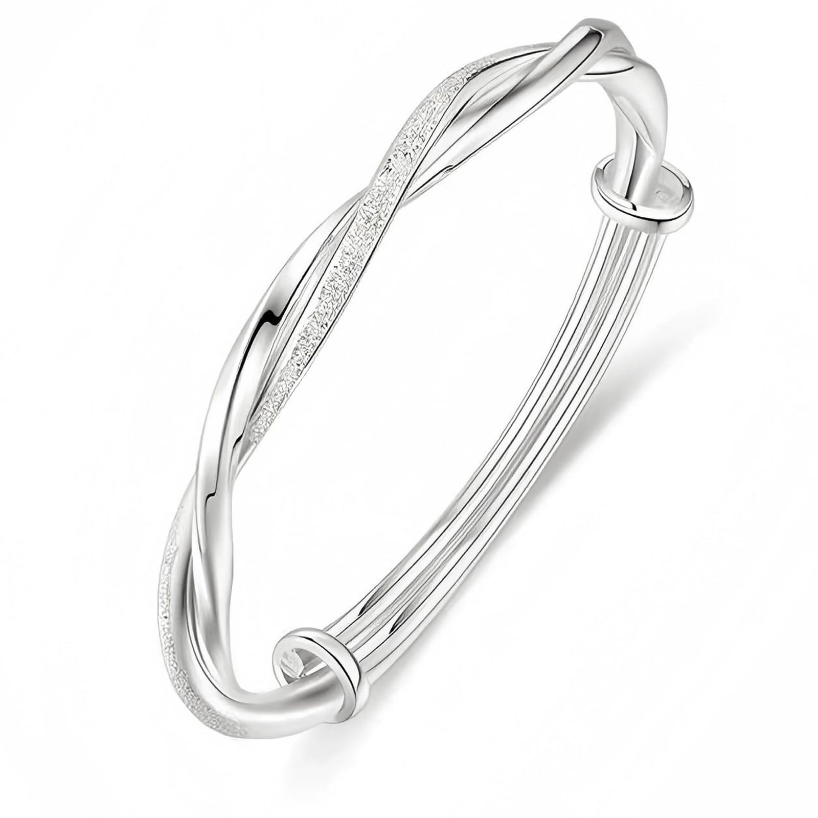 S925 Silver Bangle Bracelet for Women, Elegant Women‘s Sterling Silver Bra
