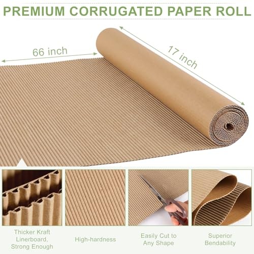 Corrugated Cardboard Roll 66 x 17 Inch Thick Paper for Shipping Packing DIY Craf