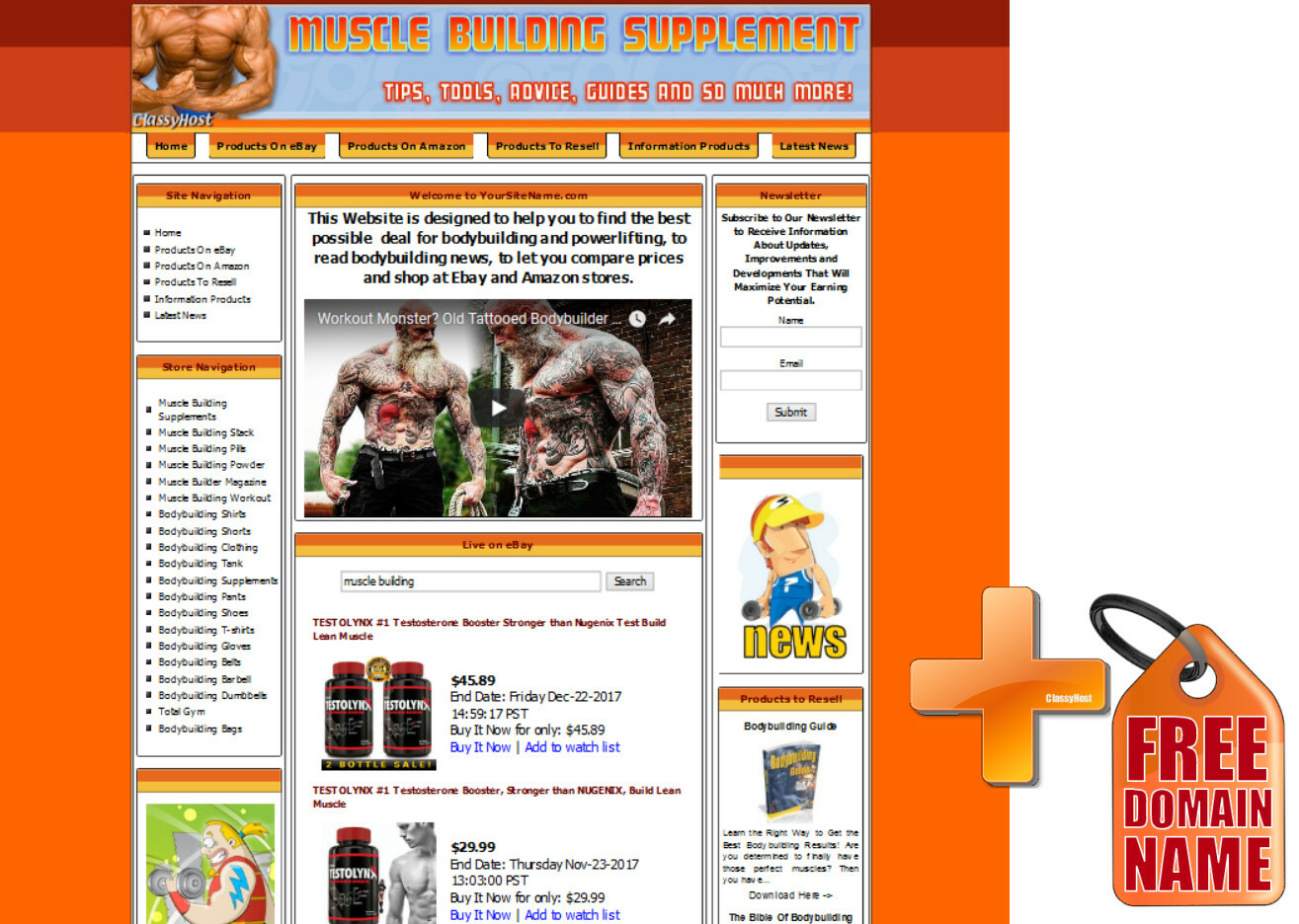 BODY BUILDING & WEIGHT LOSS STORE Affiliate Website Amazon+Google+Dropship