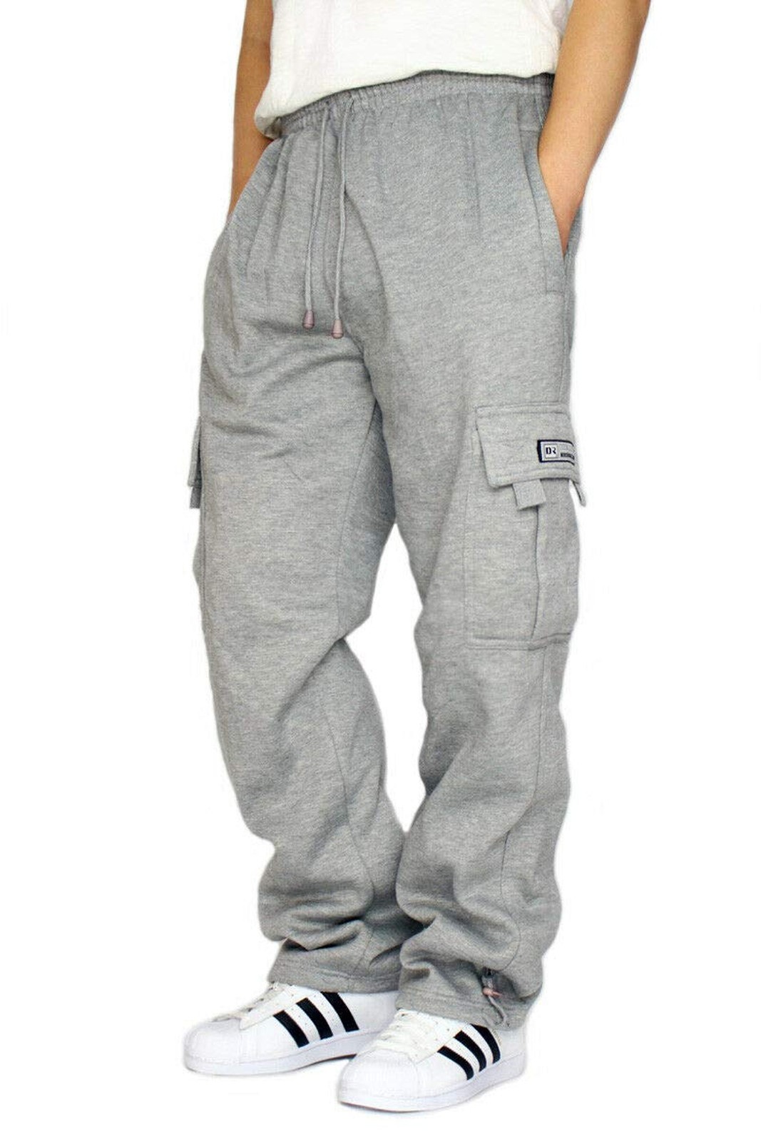 DREAM USA Men’s Heavyweight Fleece Cargo Sweatpants Large Grey