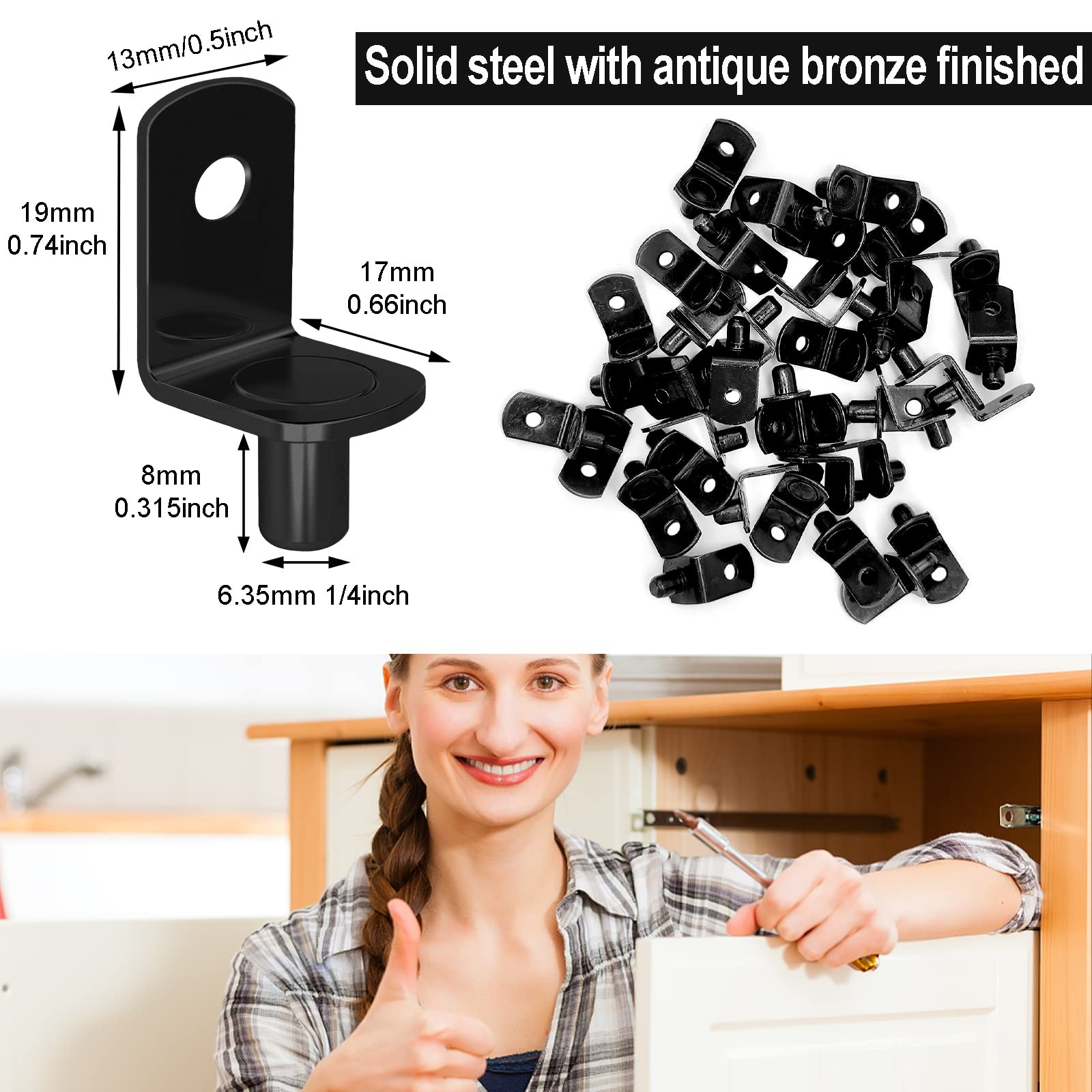 40 Pcs Shelf Pins Pegs,1/4 Inch L-Shaped Support 1/4 Inch, Black