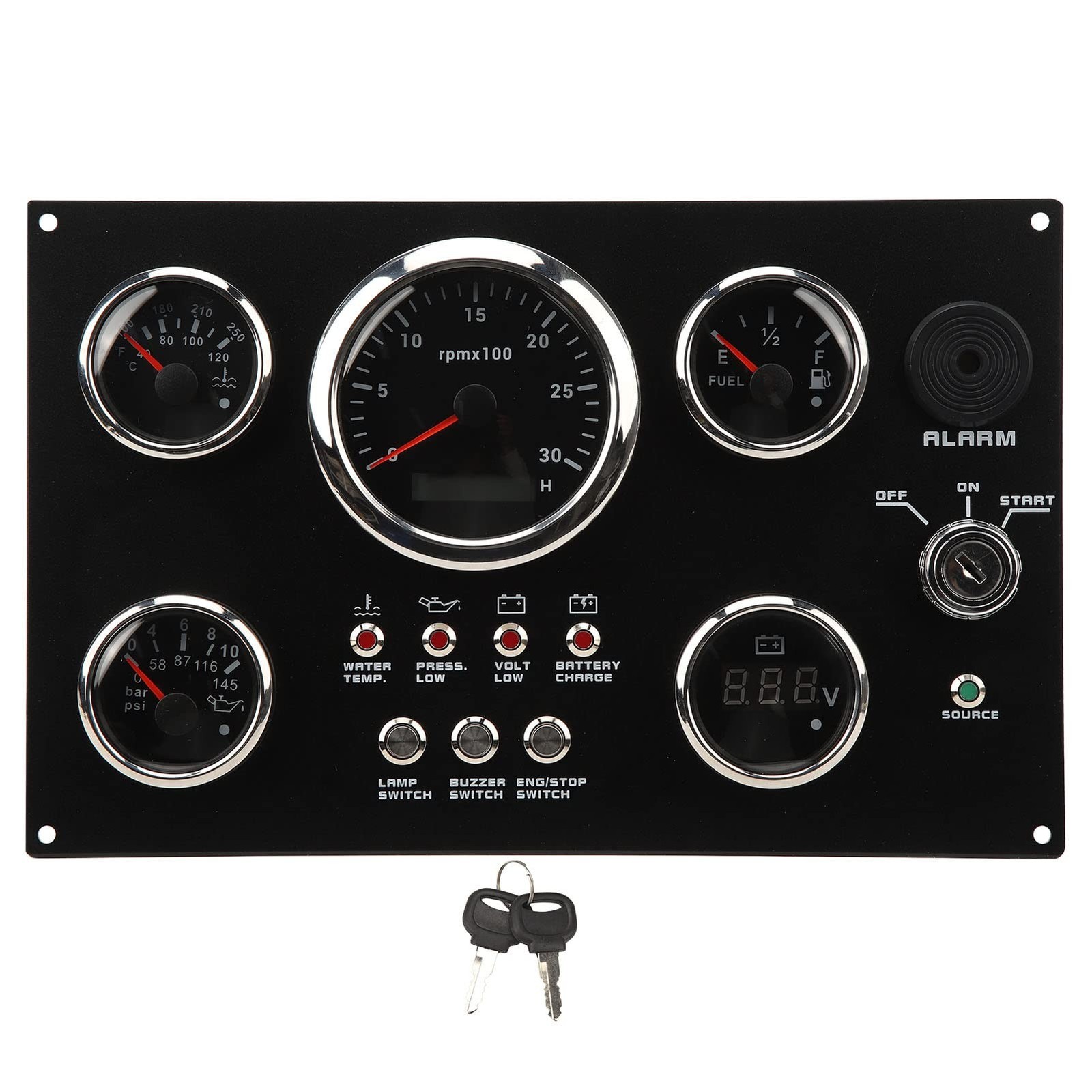 Boat Instrument Panel, Stainless Steel 12/24V 5 Gauge Set Wide Applicability …