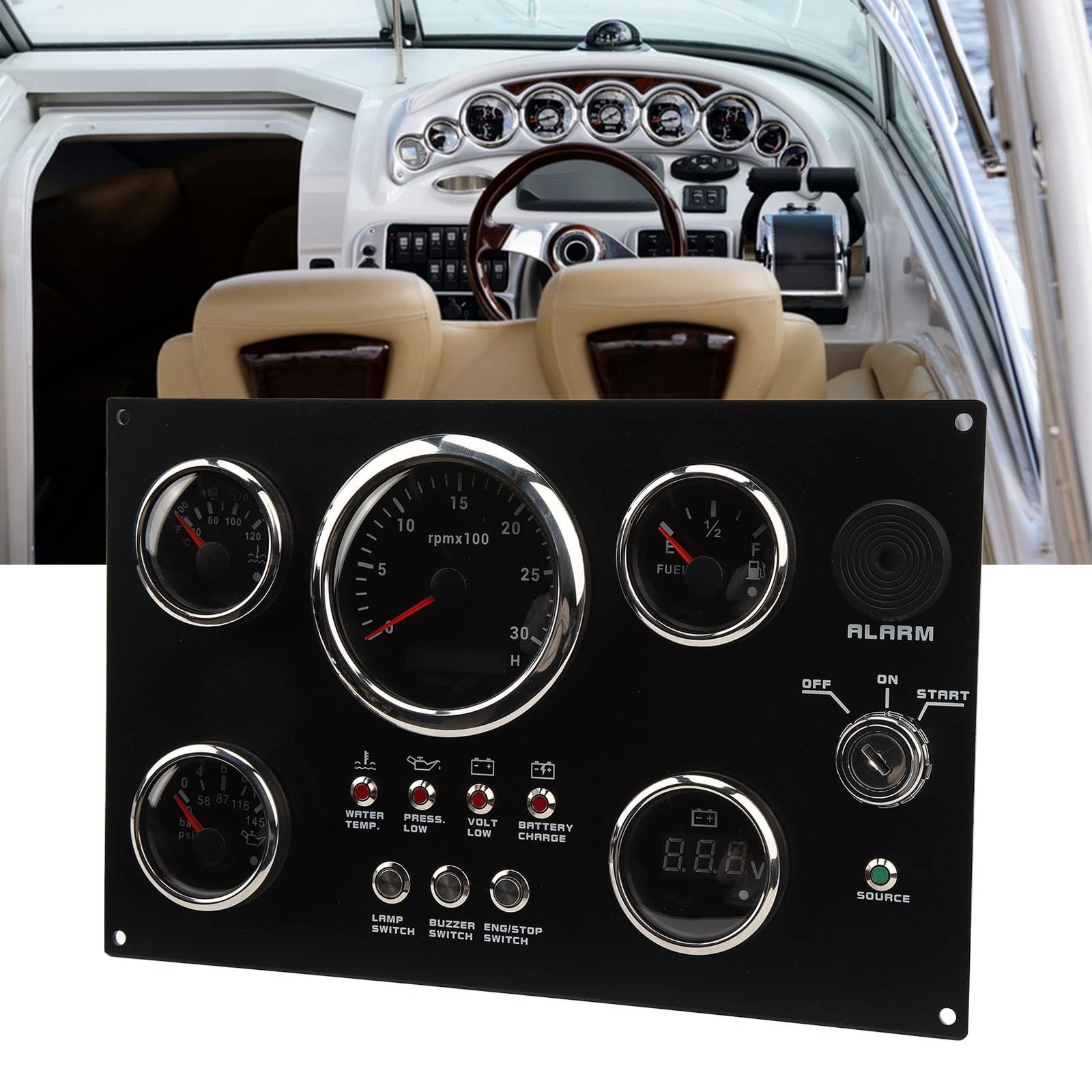 Boat Instrument Panel, Stainless Steel 12/24V 5 Gauge Set Wide Applicability …