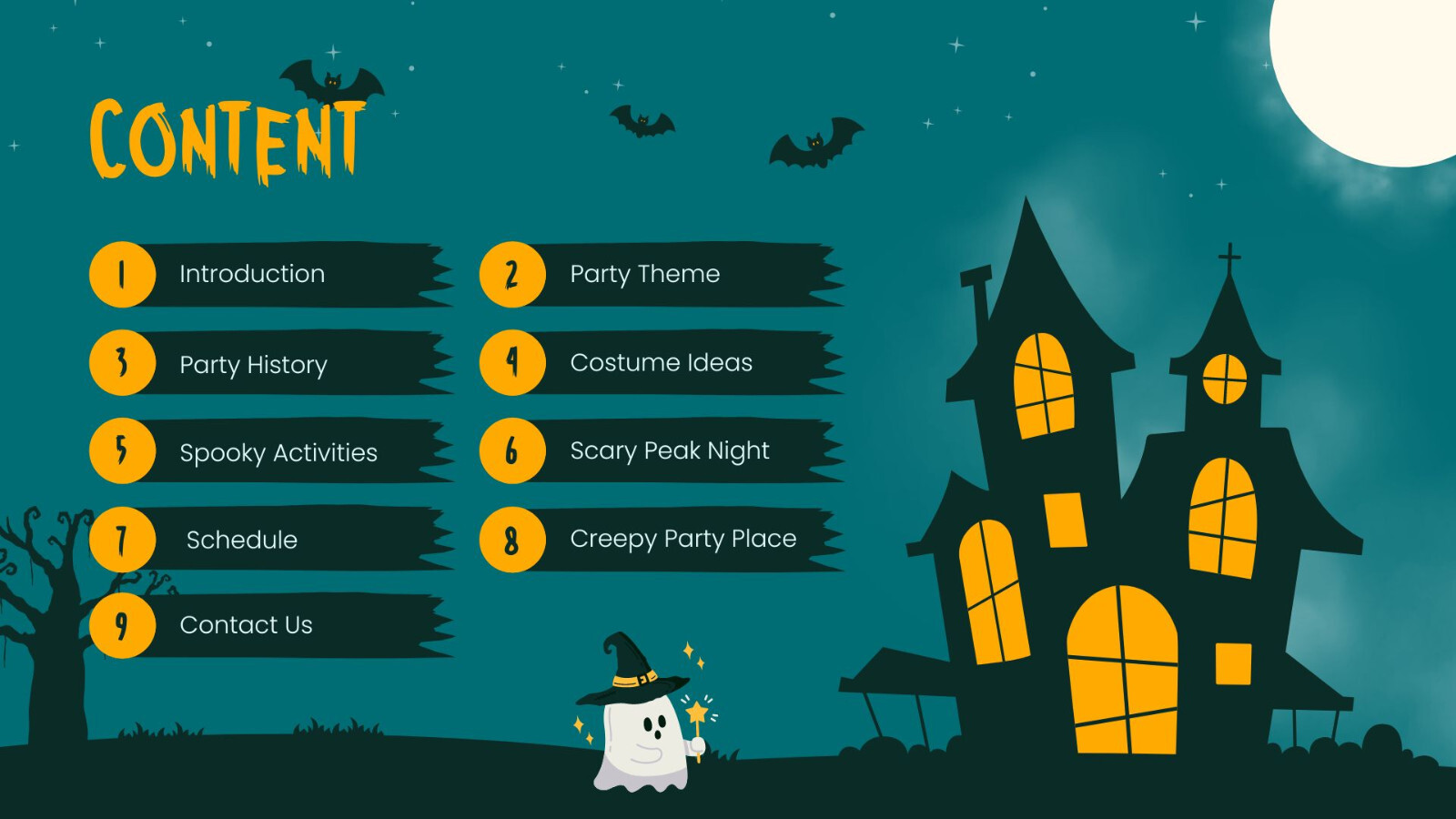 Website Landing Pages- Green and Orange Illustrated Halloween Party Presentation
