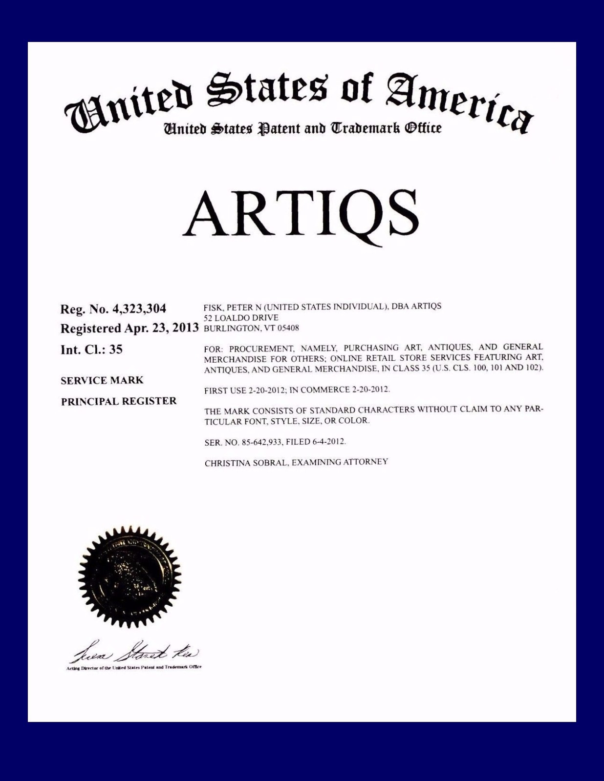 ARTIQS® REGISTERED TRADEMARK+ART&ANTIQUES BIZ+DOMAIN+EBAY STORE+INVENTORY