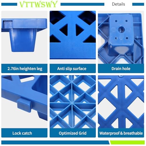 4 Pack Plastic Pallets 15.7×11.8×3.9in Nestable Moisture-Proof Storage Platform