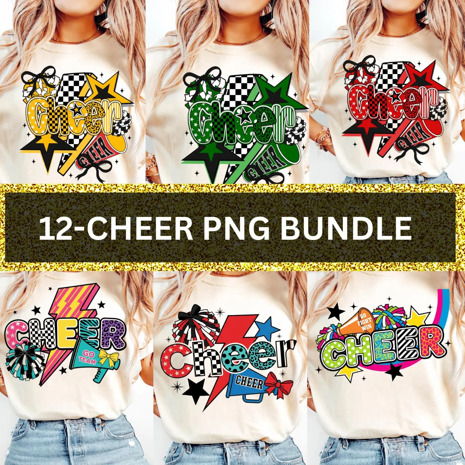 Cheer PNG Bundle: Retro Cheerleading Sublimation Designs (Digital Download)