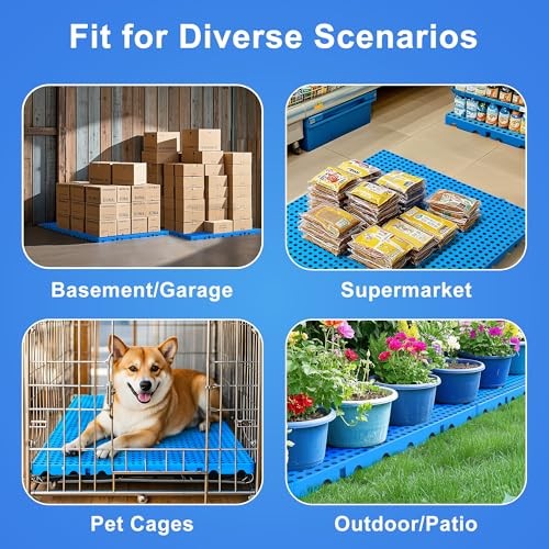 6 Pack Lightweight Plastic Pallets Interlocking Storage Flooring 23.6 x 11.8 Blu
