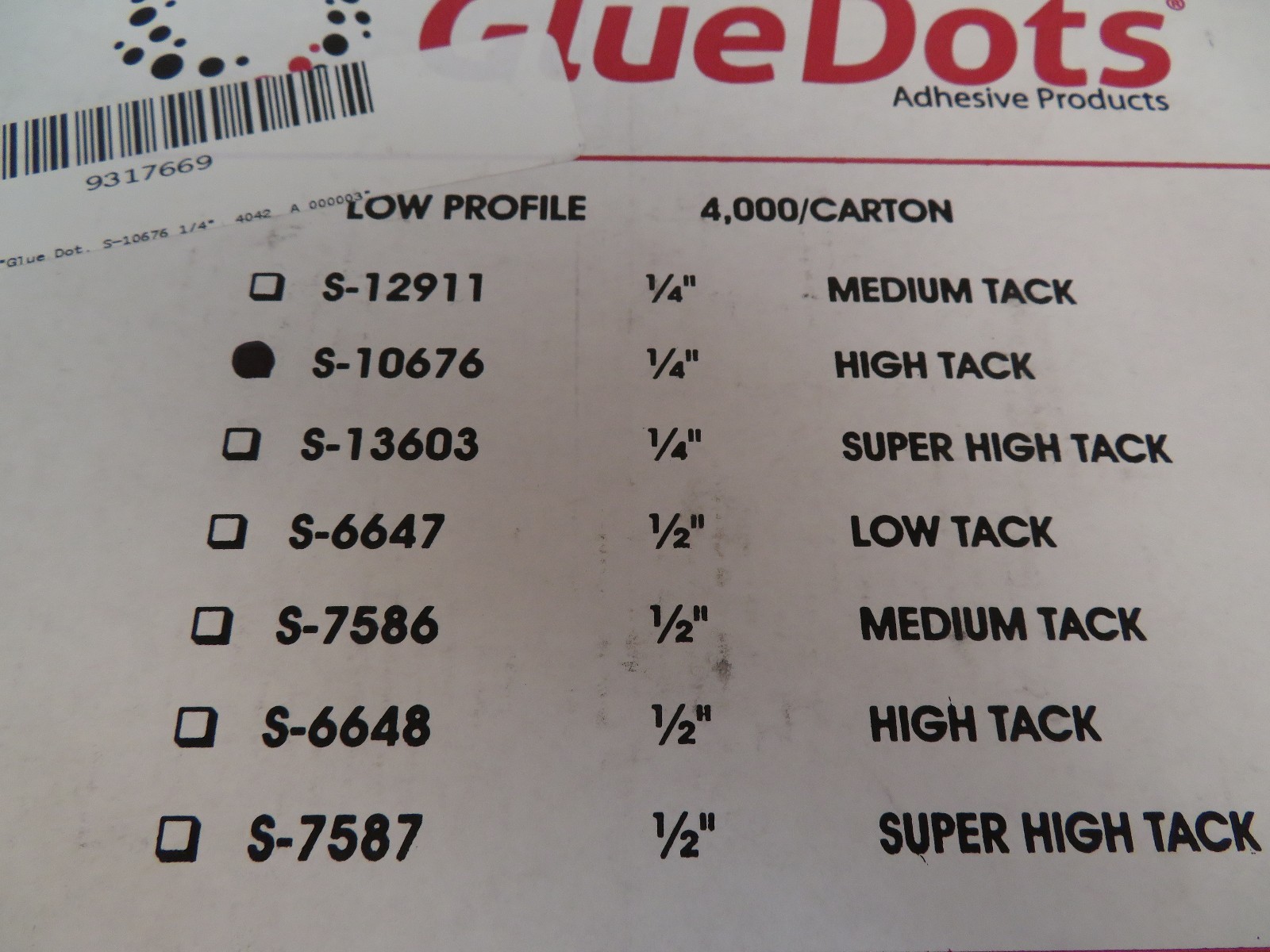 NEW GLUE DOTS ULINE LOW PROFILE HIGH TACK S-10676 1/4″ 4,000/CARTON