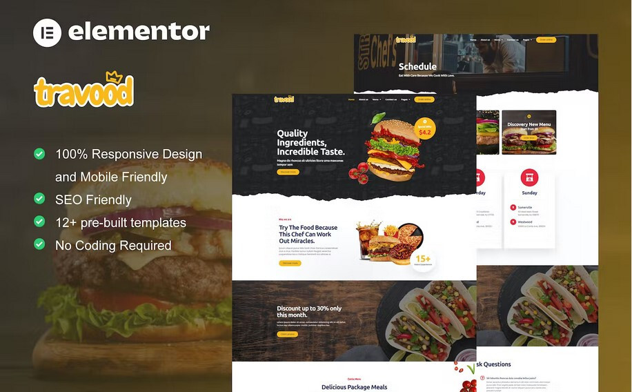 Food Truck & Street Food Elementor Pro Template Kit – Travood
