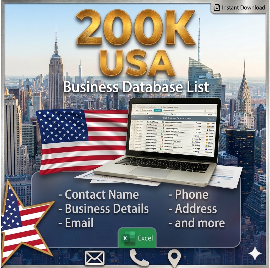 200K USA Business Email Database list | B2B Contact Leads (Digital Download)