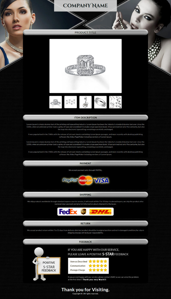 eBay Templates, eBay Auction Mobile Responsive html Templates 2019 for Jewelry