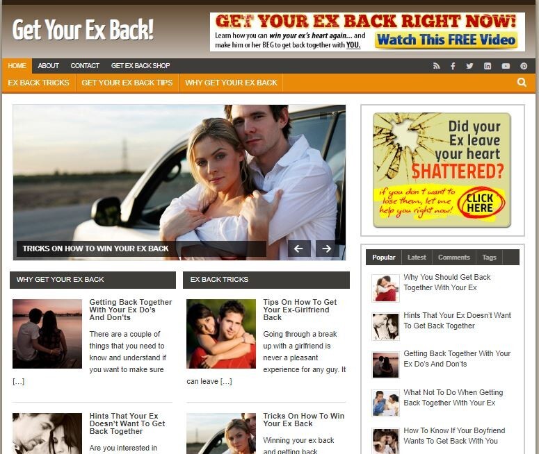 Get Your Ex Back Ready Made Blog Turnkey Niche Website Business for Sale