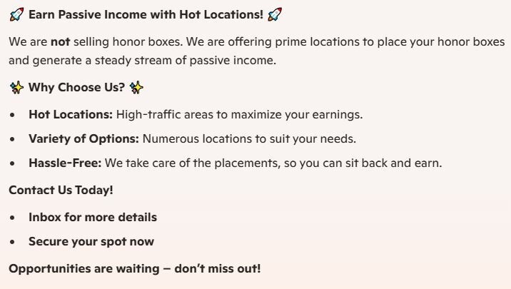 05 Locations for Honor Box Vending Route, New Hot locations to sell Candies