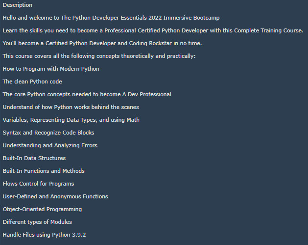 The Python Developer Essentials 2022 Immersive Bootcamp